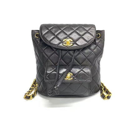 Chanel Vintage 1994-1996 Duma Backpack Black Lambskin Leather Gold Hardware