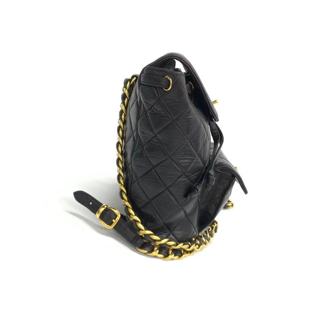 Chanel Vintage 1994-1996 Duma Backpack Black Lambskin Leather Gold Hardware
