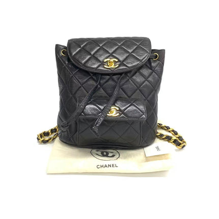 Chanel Vintage 1994-1996 Duma Backpack Black Lambskin Leather Gold Hardware