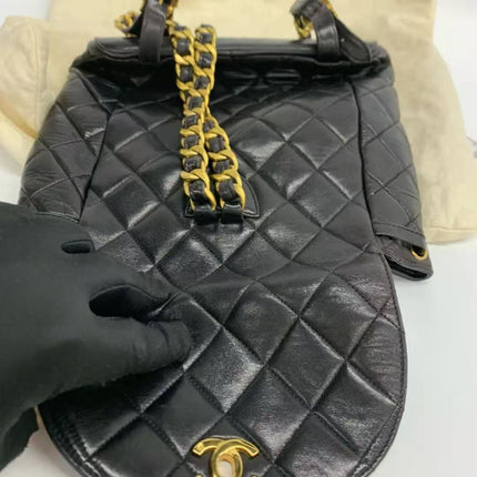 Chanel Vintage 1994-1996 Duma Backpack Black Lambskin Leather Gold Hardware