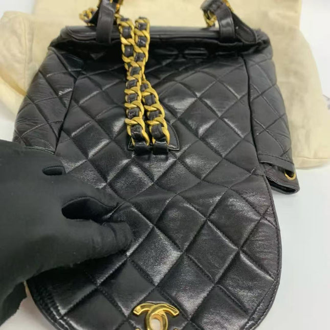 Chanel Vintage 1994-1996 Duma Backpack Black Lambskin Leather Gold Hardware