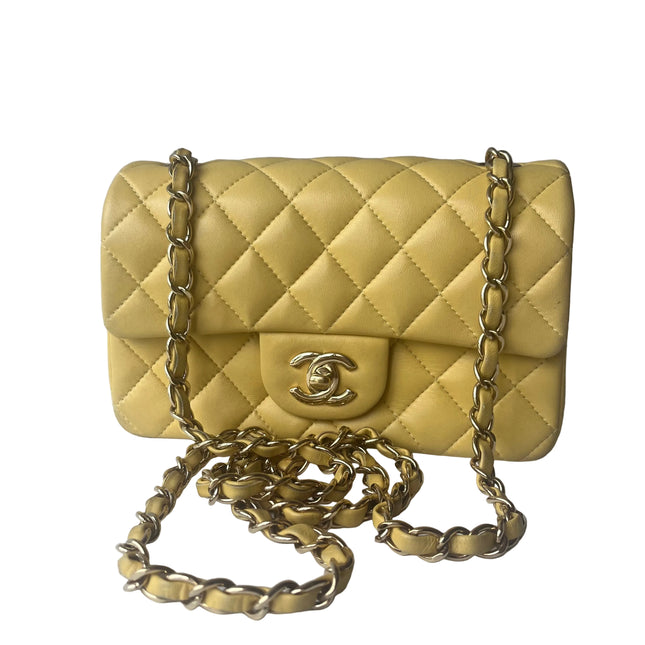 Chanel Classic Flap Rectangular Mini 2016 Yellow Lambskin Leather Gold Hardware