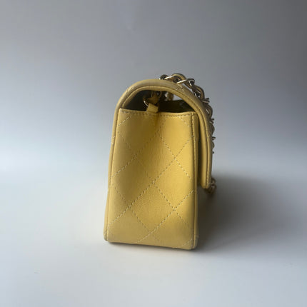Chanel Classic Flap Rectangular Mini 2016 Yellow Lambskin Leather Gold Hardware