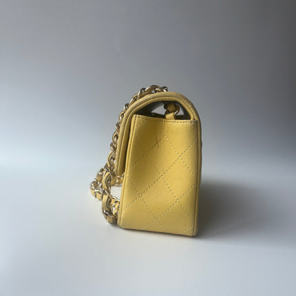 Chanel Classic Flap Rectangular Mini 2016 Yellow Lambskin Leather Gold Hardware