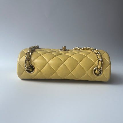 Chanel Classic Flap Rectangular Mini 2016 Yellow Lambskin Leather Gold Hardware