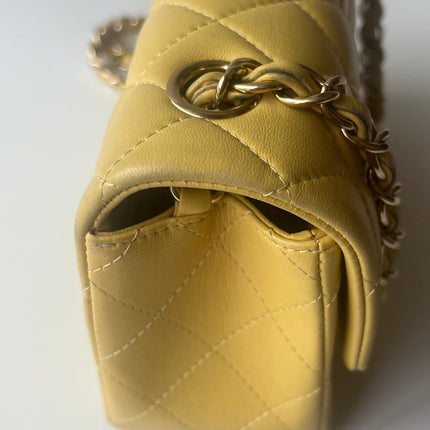 Chanel Classic Flap Rectangular Mini 2016 Yellow Lambskin Leather Gold Hardware