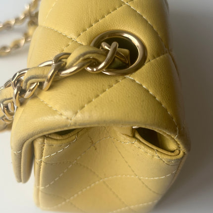 Chanel Classic Flap Rectangular Mini 2016 Yellow Lambskin Leather Gold Hardware