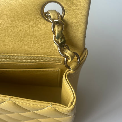 Chanel Classic Flap Rectangular Mini 2016 Yellow Lambskin Leather Gold Hardware
