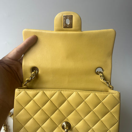 Chanel Classic Flap Rectangular Mini 2016 Yellow Lambskin Leather Gold Hardware