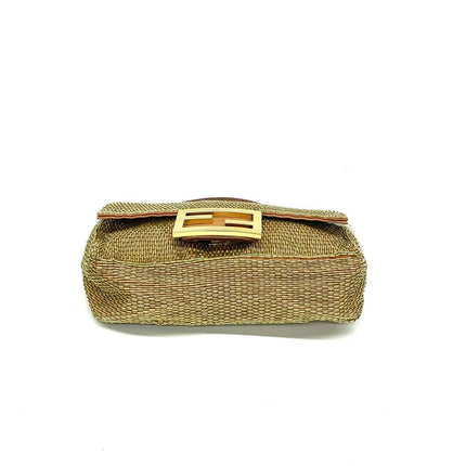 Fendi Baguette Mini Gold Beaded Chain Strap Crossbody Bag