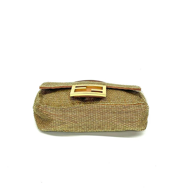Fendi Baguette Mini Gold Beaded Chain Strap Crossbody Bag
