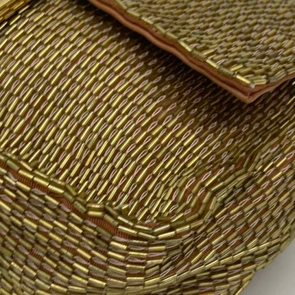 Fendi Baguette Mini Gold Beaded Chain Strap Crossbody Bag