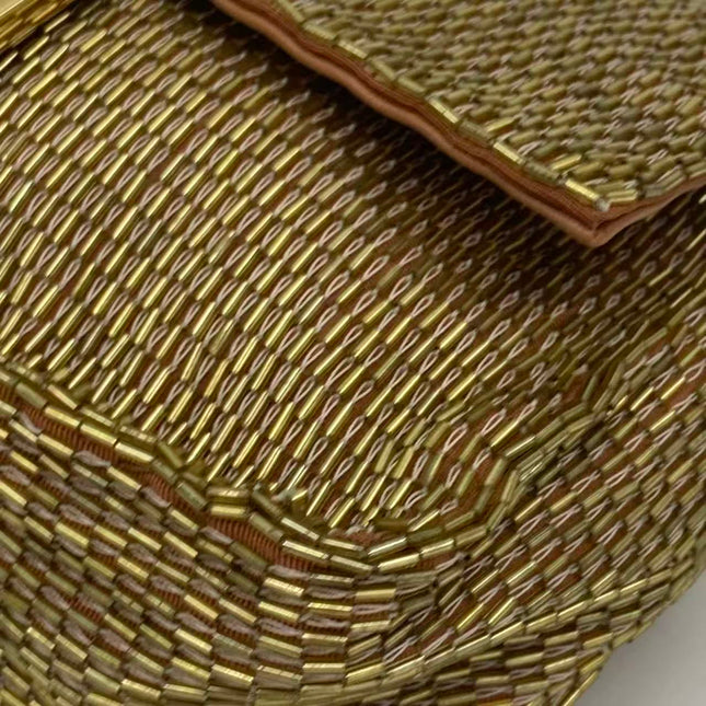 Fendi Baguette Mini Gold Beaded Chain Strap Crossbody Bag