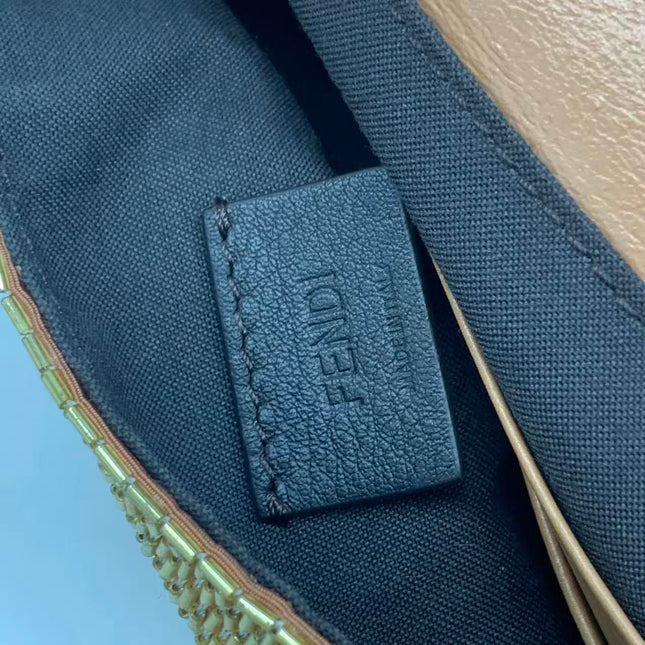 Fendi Baguette Mini Gold Beaded Chain Strap Crossbody Bag