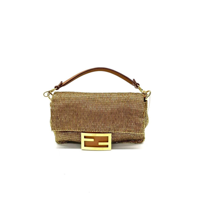 Fendi Baguette Mini Gold Beaded Chain Strap Crossbody Bag