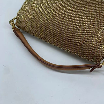 Fendi Baguette Mini Gold Beaded Chain Strap Crossbody Bag