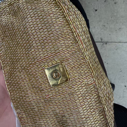 Fendi Baguette Mini Gold Beaded Chain Strap Crossbody Bag
