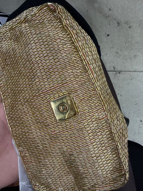 Fendi Baguette Mini Gold Beaded Chain Strap Crossbody Bag