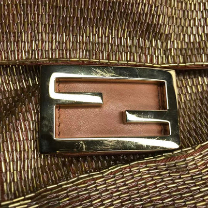 Fendi Baguette Mini Gold Beaded Chain Strap Crossbody Bag