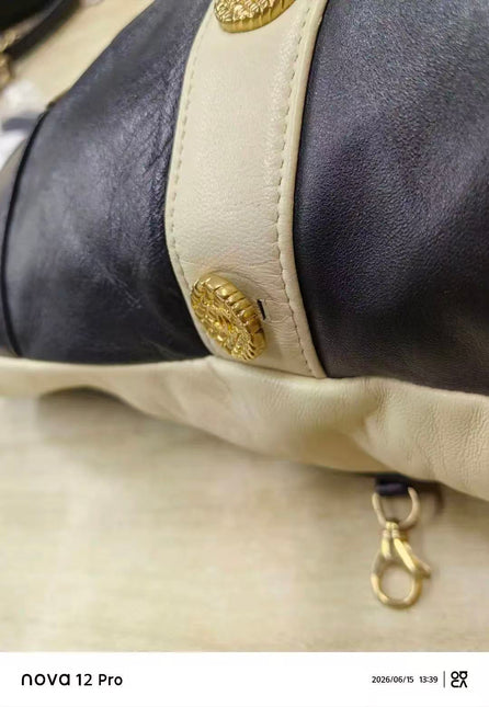 Chanel Large Girl Jacket Bag Black and Beige Lambskin Leather Shoulder Bag 2015