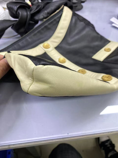 Chanel Large Girl Jacket Bag Black and Beige Lambskin Leather Shoulder Bag 2015
