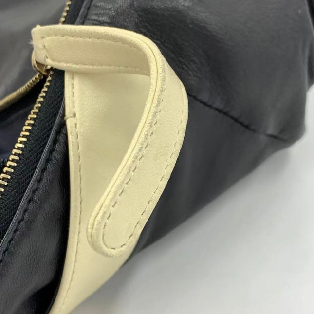 Chanel Large Girl Jacket Bag Black and Beige Lambskin Leather Shoulder Bag 2015