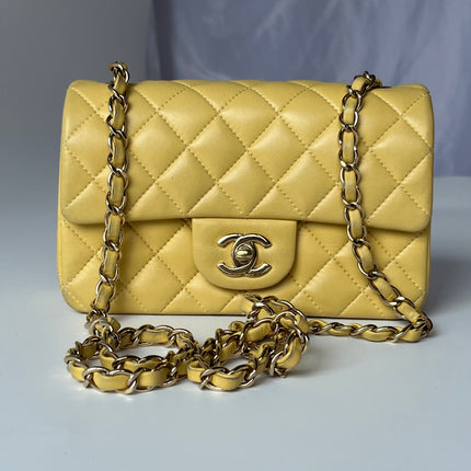 Chanel Classic Flap Rectangular Mini 2016 Yellow Lambskin Leather Gold Hardware