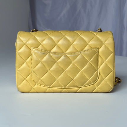 Chanel Classic Flap Rectangular Mini 2016 Yellow Lambskin Leather Gold Hardware