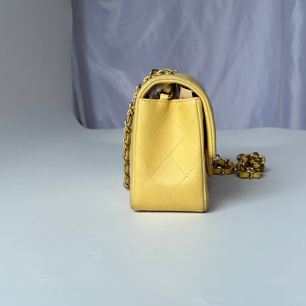 Chanel Classic Flap Rectangular Mini 2016 Yellow Lambskin Leather Gold Hardware