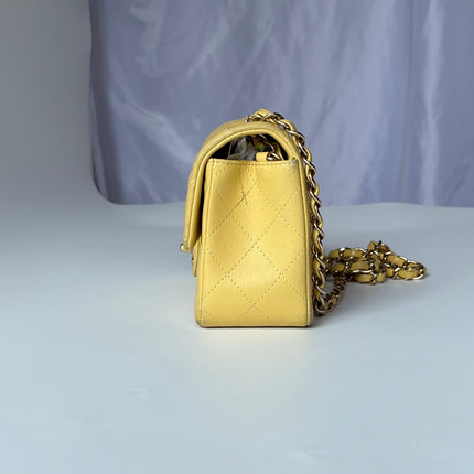Chanel Classic Flap Rectangular Mini 2016 Yellow Lambskin Leather Gold Hardware