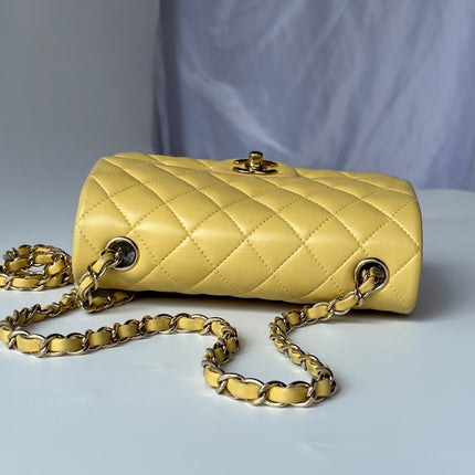 Chanel Classic Flap Rectangular Mini 2016 Yellow Lambskin Leather Gold Hardware