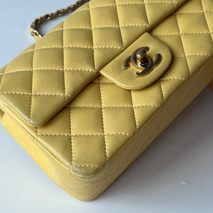 Chanel Classic Flap Rectangular Mini 2016 Yellow Lambskin Leather Gold Hardware