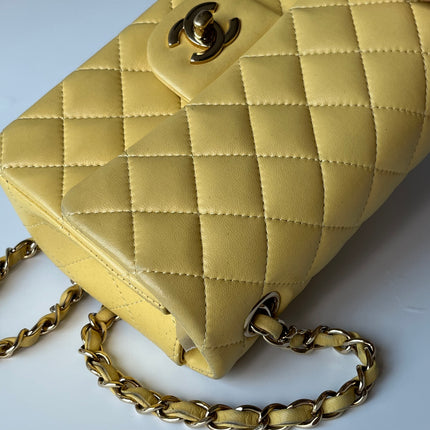 Chanel Classic Flap Rectangular Mini 2016 Yellow Lambskin Leather Gold Hardware
