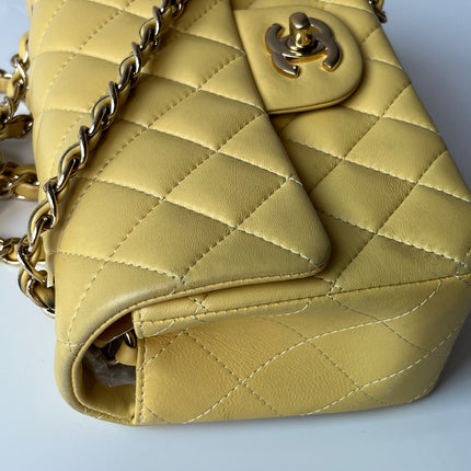 Chanel Classic Flap Rectangular Mini 2016 Yellow Lambskin Leather Gold Hardware