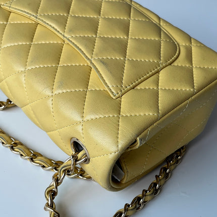 Chanel Classic Flap Rectangular Mini 2016 Yellow Lambskin Leather Gold Hardware