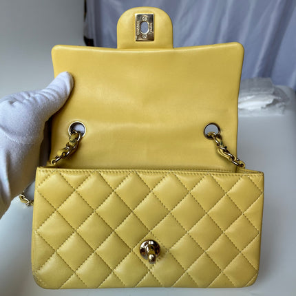 Chanel Classic Flap Rectangular Mini 2016 Yellow Lambskin Leather Gold Hardware