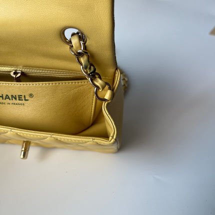 Chanel Classic Flap Rectangular Mini 2016 Yellow Lambskin Leather Gold Hardware
