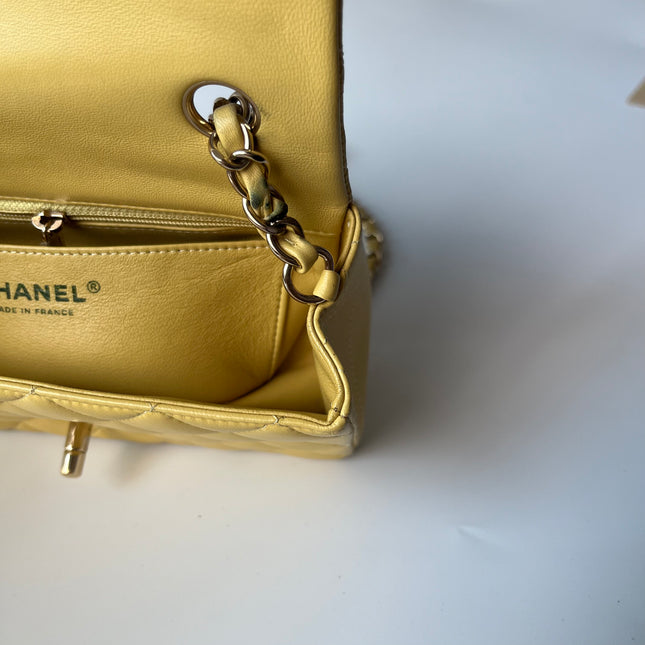 Chanel Classic Flap Rectangular Mini 2016 Yellow Lambskin Leather Gold Hardware