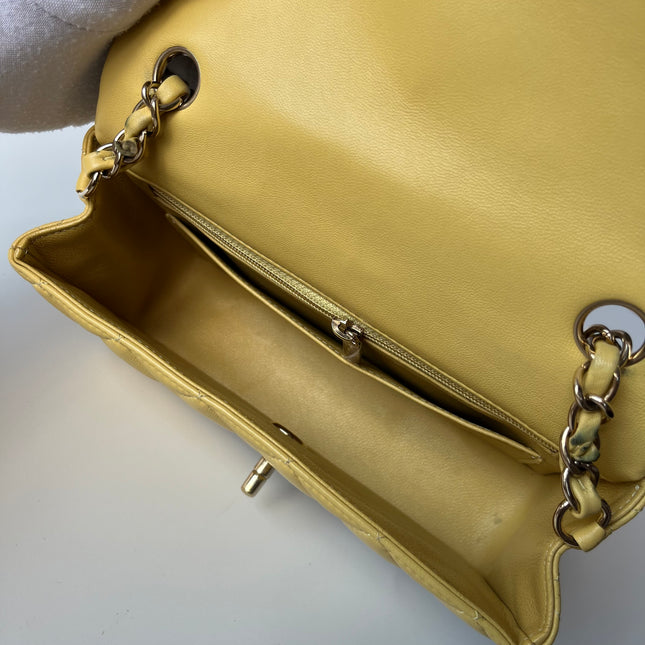 Chanel Classic Flap Rectangular Mini 2016 Yellow Lambskin Leather Gold Hardware