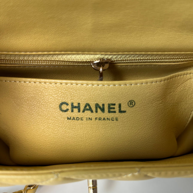 Chanel Classic Flap Rectangular Mini 2016 Yellow Lambskin Leather Gold Hardware