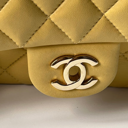 Chanel Classic Flap Rectangular Mini 2016 Yellow Lambskin Leather Gold Hardware