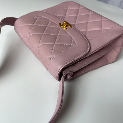 Chanel Kelly Mini Vintage Lavender Lambskin Leather Top Handle Bag
