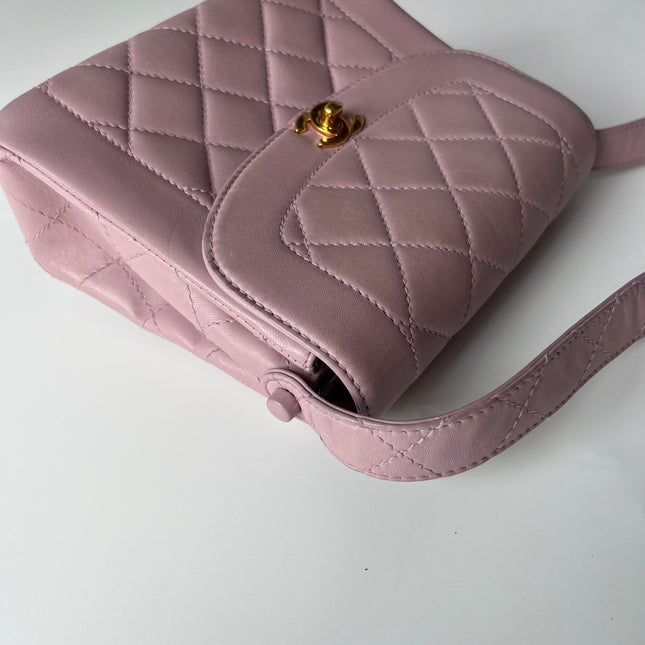 Chanel Kelly Mini Vintage Lavender Lambskin Leather Top Handle Bag