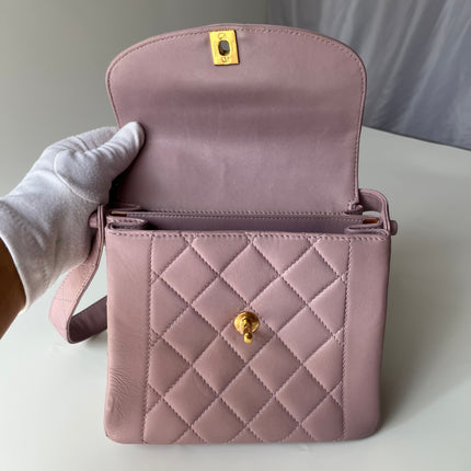 Chanel Kelly Mini Vintage Lavender Lambskin Leather Top Handle Bag