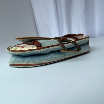 Dior Saddle 2004 Shearling Denim and Floral Shoulder Bag