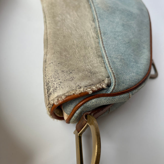 Dior Saddle 2004 Shearling Denim and Floral Shoulder Bag