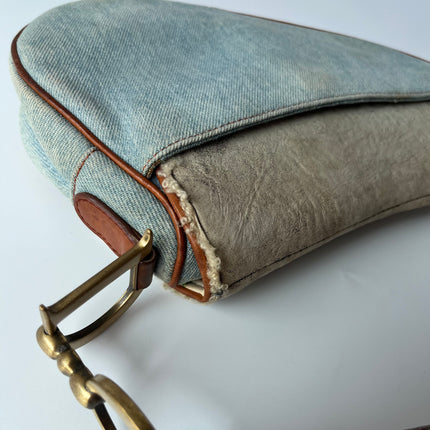 Dior Saddle 2004 Shearling Denim and Floral Shoulder Bag