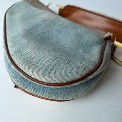 Dior Saddle 2004 Shearling Denim and Floral Shoulder Bag