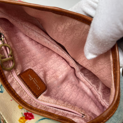 Dior Saddle 2004 Shearling Denim and Floral Shoulder Bag