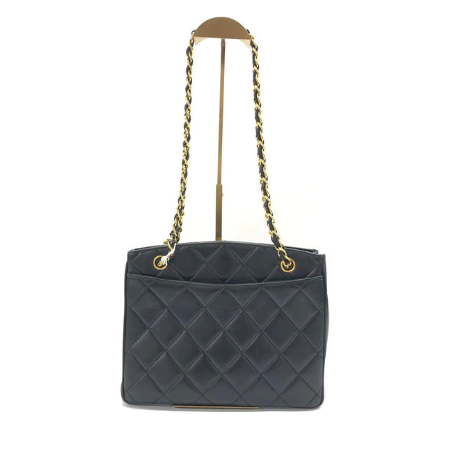 Chanel Vintage XL CC Black Quilted Lambskin Leather Tote Small